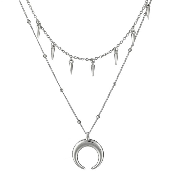 Layered Crescent Moon + Spike Necklace - Picture 2 of 3